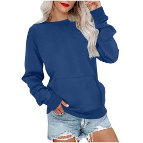 Women's Pin Solid Color Round Neck Loose Long-sleeved Sweater (Option: Sapphire Blue-XL)
