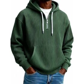 Men's Solid-Colored Corduroy Long-Sleeve Hoodie For Sports And Casual Wear (Option: Dark Green-XL)