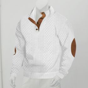 Stand Collar Long Sleeve Jacquard Knitted Pullover Sweater (Option: White-XXL)