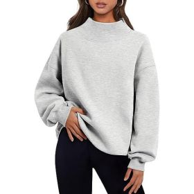 Casual Style Fleece Shirt Thick Half Turtleneck Loose Women's Sweater (Option: Light Gray-L)