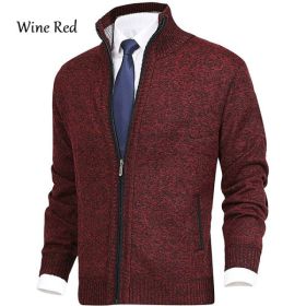 Men's Solid Color Stand Collar Cardigan Sweaters Coat (Option: Red-XXXL)