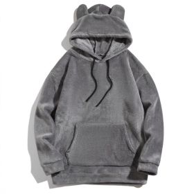 Men's Casual Cool Fashion Sweater Coral Fleece Jacket (Option: Gray-XL)