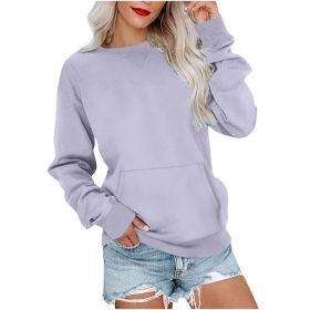 Women's Pin Solid Color Round Neck Loose Long-sleeved Sweater (Option: Light Purple-XL)
