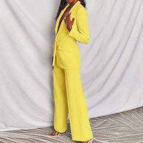 2pcs Casual Suit Lapel Button-down Blazer Jacket And Straight-leg Pants Office Commuting Business Trousers Set Clothing (Option: Yellow-L)