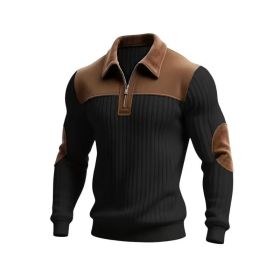 Notched-collar Patchwork Knit Top With Embroidered Zipper Hoodie (Option: Black-XL)