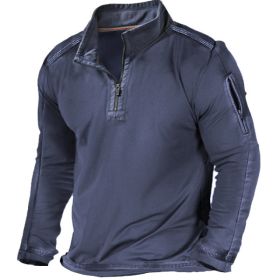 Men's Outdoor Zipper Pocket Long Sleeve Sweater (Option: Dark Blue-3XL)