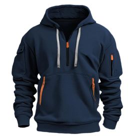 Dropped Shoulder Hooded Sweatshirt Men's Women's Plus Size Loose Pullover Fashion Sweatshirt (Option: Navy Blue-5XL-1pcs)