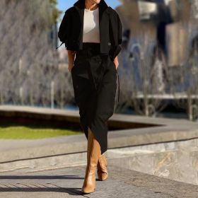 European And American Leisure Workwear Elegant Button Belt Suit Skirt (Option: Black-XL)