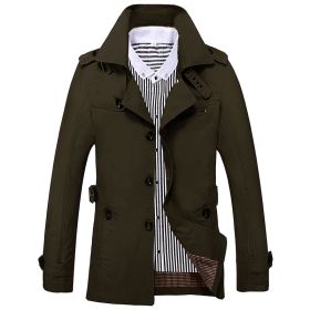 Men's Fashion Casual Solid Color Trench Coat (Option: Army Green-XXL)