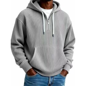 Men's Solid-Colored Corduroy Long-Sleeve Hoodie For Sports And Casual Wear (Option: Gray-3XL)