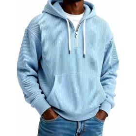 Men's Solid-Colored Corduroy Long-Sleeve Hoodie For Sports And Casual Wear (Option: Sky Blue-5XL)