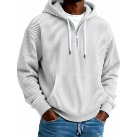 Men's Solid-Colored Corduroy Long-Sleeve Hoodie For Sports And Casual Wear (Option: White-5XL)