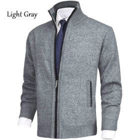 Men's Solid Color Stand Collar Cardigan Sweaters Coat (Option: Light Gray-M)
