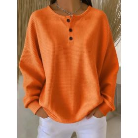 Round Neck Waffle Solid Color Pullover Loose Top (Option: Orange-5XL)