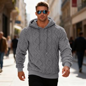 Plush Hooded Sweatshirt Winter Warm Long-sleeved Pullover Top Men's Casual Solid Color Fleece Hoodie Clothing (Option: Light Gray-XL)