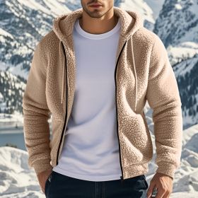 Men's Thickened Warm Double-sided Fleece Jacket Zipper (Option: Khaki-L)