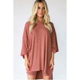 Women's Clothing Fashion Solid Color Loose T-shirt Tight Shorts Women (Option: Pink-XS)