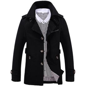 Men's Fashion Casual Solid Color Trench Coat (Option: Black-XXXL)